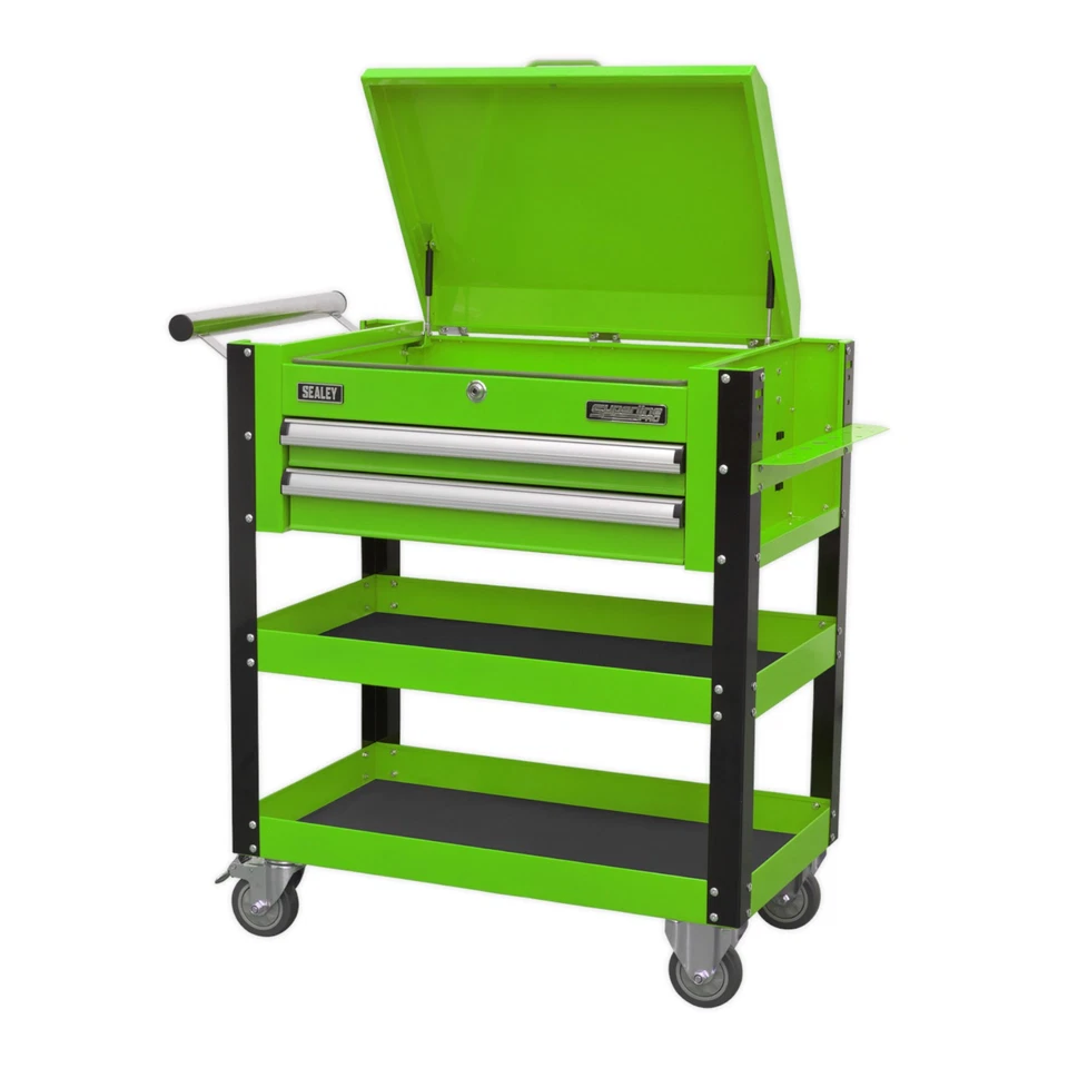Sealey AP760MHV 2 Locking Drawers&2 Shelves Mobile Green Tool Trolley Box Chest - Image 3 of 4