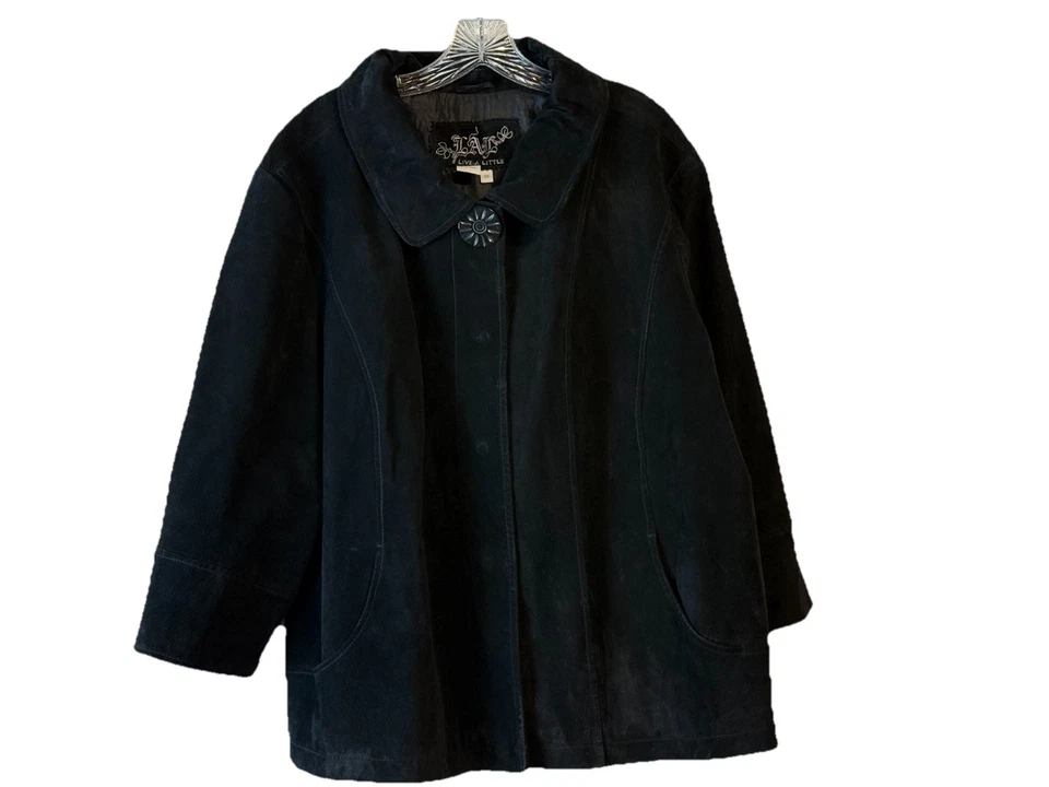 Chaqueta Abrigo LAL Live A Little Negra 100% Gamuza Cuero Manga Ancha 3/4 Talla 3X Foto 2 de 4