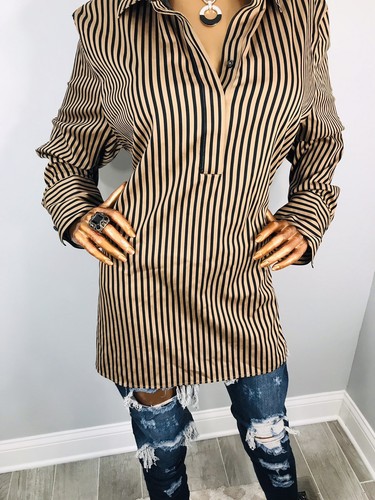 Chico's 4 or 1X Plus Top NWT $99 Striped Stretch 1/2 Button Up Shirt Tunic Sexy - Picture 3 of 9