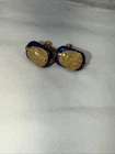 MIRIAM HASKELL Gold Tone Faux Blue Lapis Egyptian Revival Screw Back Earrings