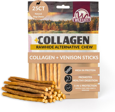 Venison Collagen Sticks for Dogs 25 Pack, Bully Stick Alternative