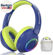Noise Cancelling Headphones for Kids,Colorful RGB LED Lights, 60H Playtime, Blue