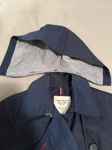 Hooded Tommy Hilfiger Navy Trench Coat Women’s M. 1 Button Detached. Find n Pckt - Picture 9 of 11