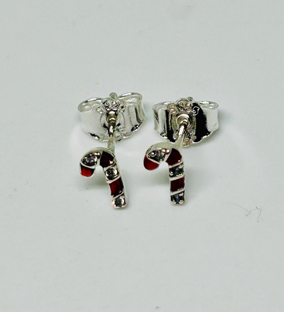 New Pandora Sparkling Red Candy Cane Stud Earrings 292996C01