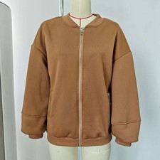 Womens Solid Tone Long Sleeve Zip Up Jacket Regular Length Baseball Collar