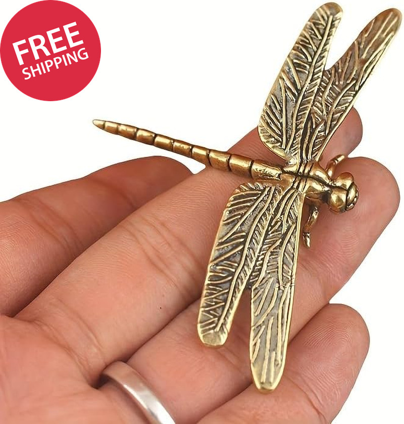 Vintage Brass Dragonfly Figurine - Antique-Style Home & Office Desk Decor, Creat