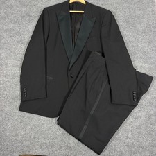 VTG Christian Dior Tuxedo Suit Peak Lapel Mens 46L Black Wool Union 38x32 GUC