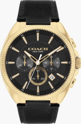 Coach Jackson Chronograph Quartz Watch Gold Case Black Leather Strap 44mm