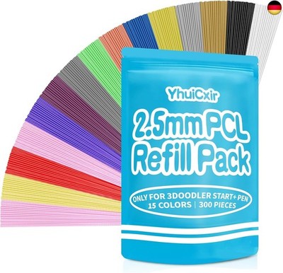 300 Stück 3D Stift Filamente für 3Doodler Start+ 15 Farben 2,5 mm PCL Nachfüllpa