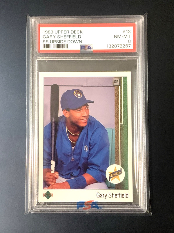Gary Sheffield 1989 Upper Deck RC #13 PSA 8 SS Upside Down Error Orig PSA Wrap