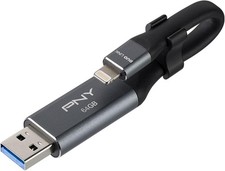 LOT DE 2 PNY 64GB Duo Link iOS USB 3.0 OTG Flash Drive for iPhone & iPad