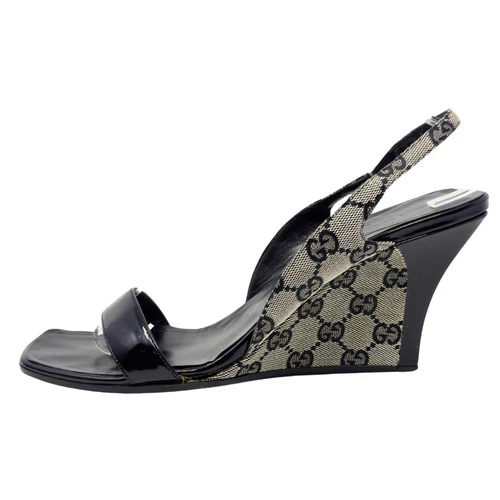 Sandales à talons Gucci GG logo monogramme Supreme Guccissima toile noire cuir 9,5
