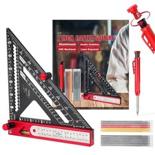 Six-in-one rafter square with carpenters penc...