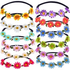 12 Pieces Daisy Flower Headbands Hippie Floral Wreath, Classic
