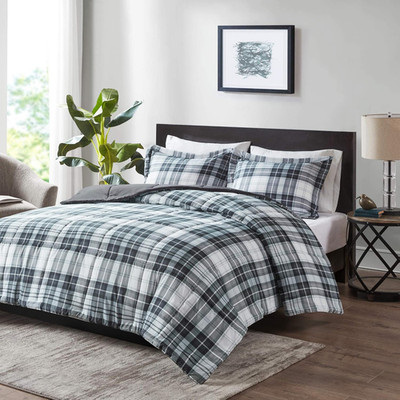 Essentials Parkston Plaid Comforter, Matching Sham, 3M Scotchguard Stain Release