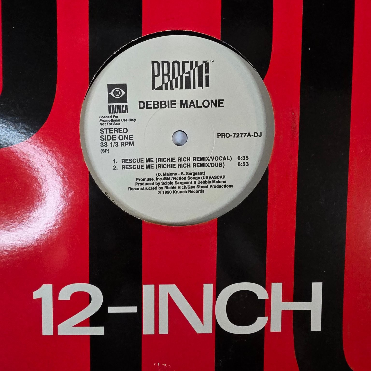 Debbie Malone - Rescue Me 12" Promo Single 1990 Profile Records House 33 RPM