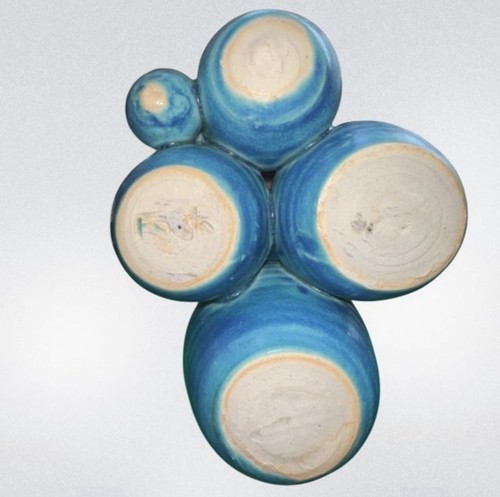 Jarrones Foxlo Pottery Gres 5 Fusionados en Niveles Azul Bud De Colección - Imagen 6 de 7