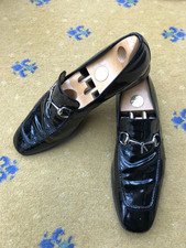 Gucci Halbschuhe Leder Schuhe Horsebit schwarz Lack Passform gr&ouml;&szlig;er Herren UK 9,5 US 10,5