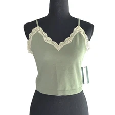 Wild Fable Junior Green Lace Trim Ribbed Crop Top With Adjustable Strap Size XXL