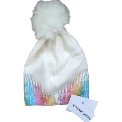 Adrienne Landau Womens Beanie Metallic Knit Faux Fur Pom  display picture 3