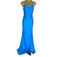 Abby Paris Lucci Lu Turquoise Sequin Mermaid Prom Dress Lace Up Back Size 12