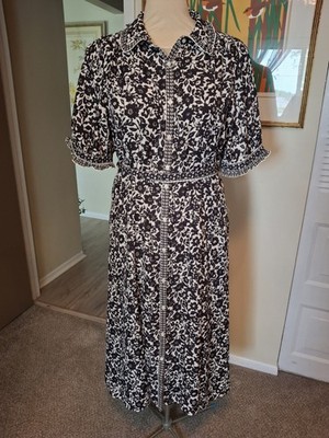 Max Studio London Floral Maxi Dress Women's XL Belted Ruffle Sleeves Button Up 