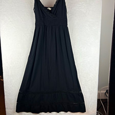 Sim & Sam Black Maxi Dress M Boho Lace Trim Smocked Waist Sleeveless Lined