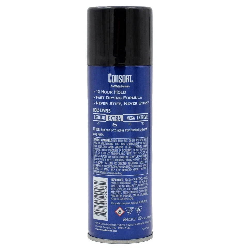(Paquete de 2) Spray para el cabello Consort sin perfume Extra Hold para hombres, 8,3 oz. Mejora el brillo Foto 4 de 4