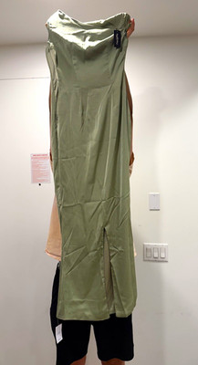 PrettyLittleThing Sage Green Satin One Shoulder Maxi Dress Side Slit UK 8
