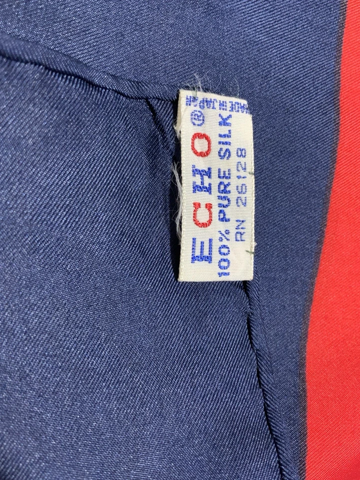 Bufanda para mujer ECHO M.I.Japan azul a rayas rectangular seda 15"/64" Ex Con Foto 3 de 3