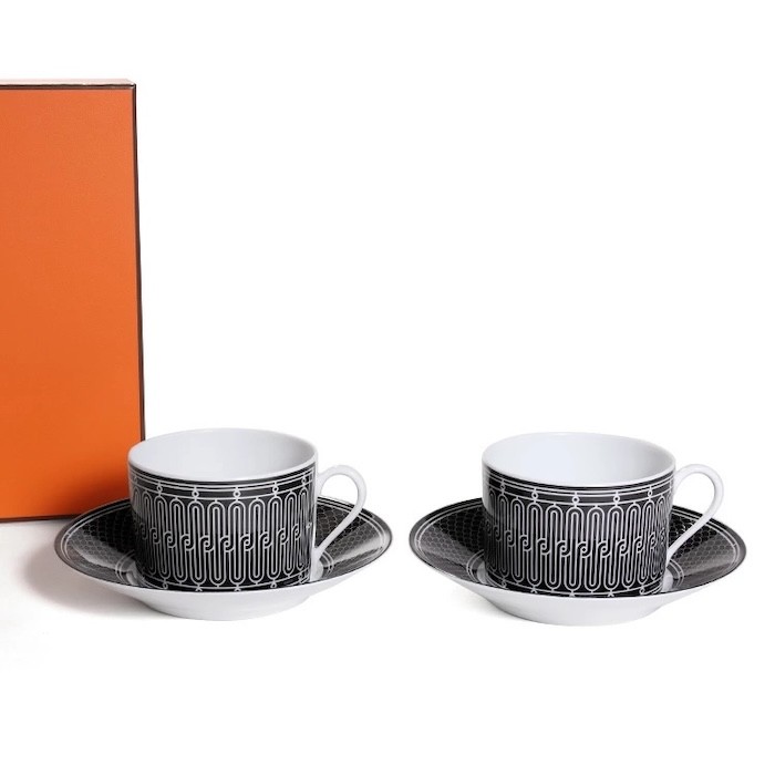 HERMES H Deco Morning Soup Cup Saucer Black Tableware 2 set