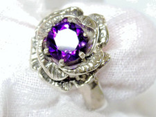 Natural Purple Amethyst Size 5.5 Ring 925 Sterling Silver Vintage Style Flower