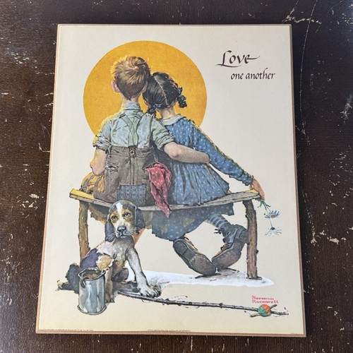 Donald Art Co Lithograph 11x14 Little Spooners Norman Rockwell Wood Shellac Fnsh