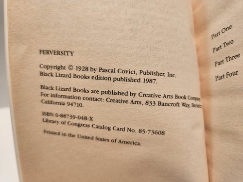 Perversity Francis Carco Jean Rhys 1987 Black Lizard Paperback Free Shipping - Picture 6 of 6