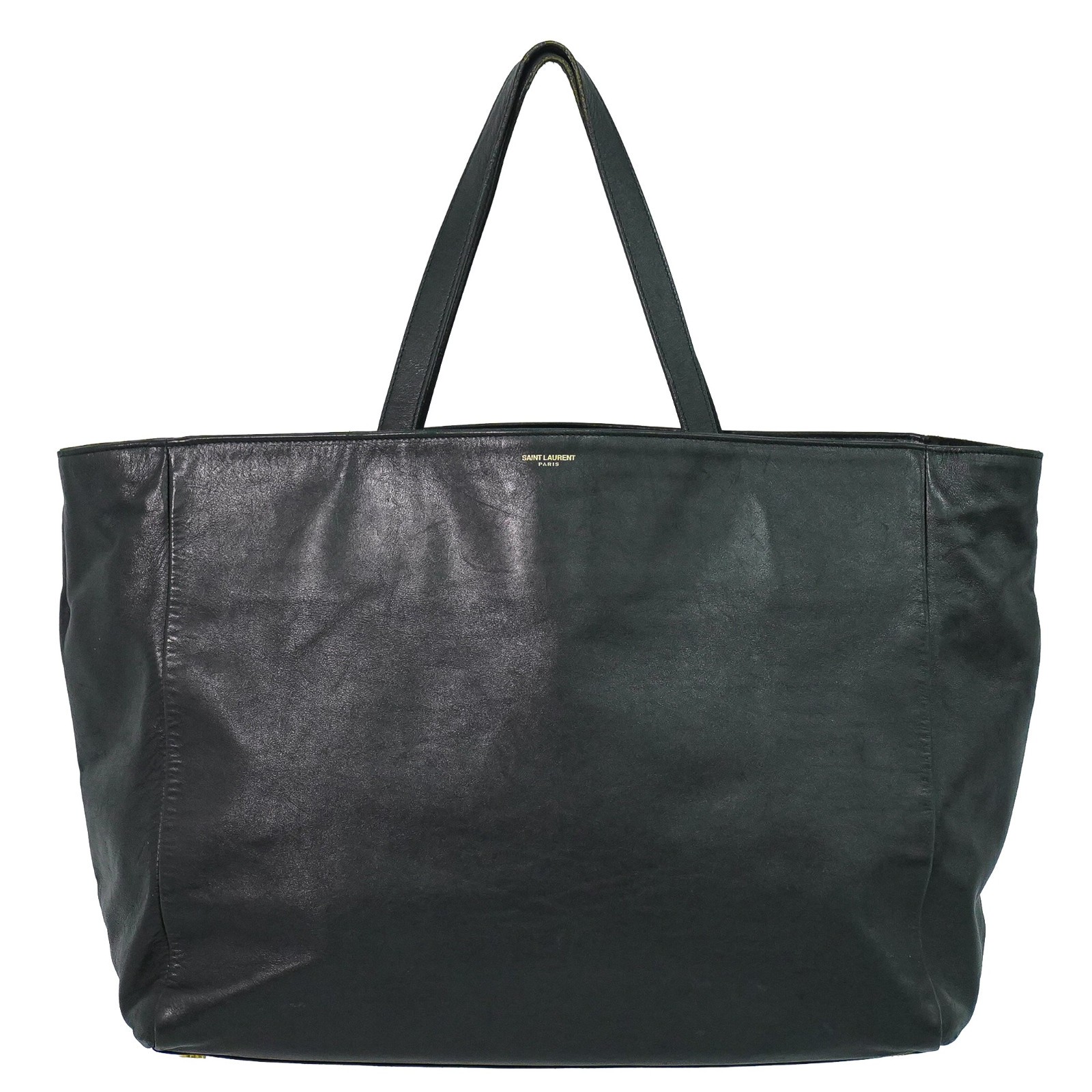 SAINT LAURENT Reversible East West Shopper Leather Tote Bag Black