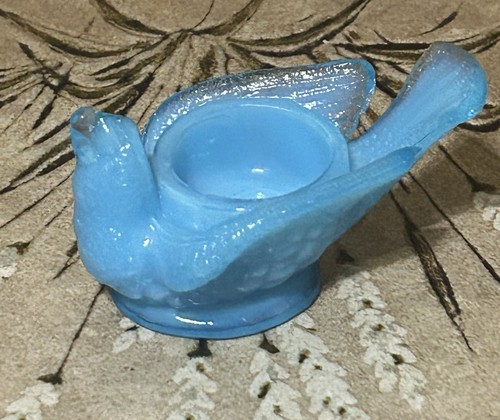 Degenhart Bird and Berry Light Blue Glass Open Salt Well or Candle Holder - Picture 6 of 12