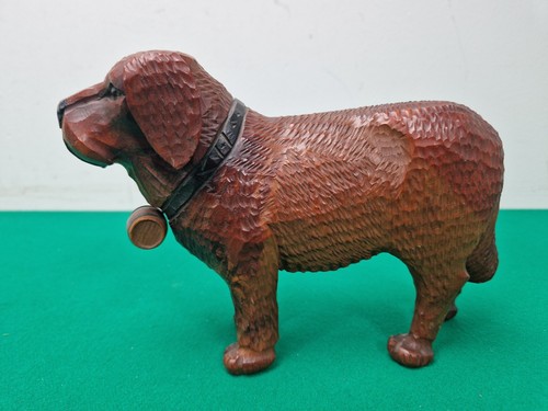 Hand Carved Wooden Saint Bernard Dog Figure