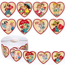1000Pcs Valentine's Day Stickers Vintage Heart Shape Self-Adhesive Stickers Roll