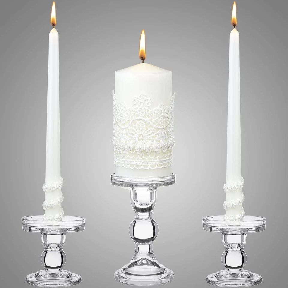 Candelabros de vidrio para velas de pilar, juego de 3 Foto 3 de 4