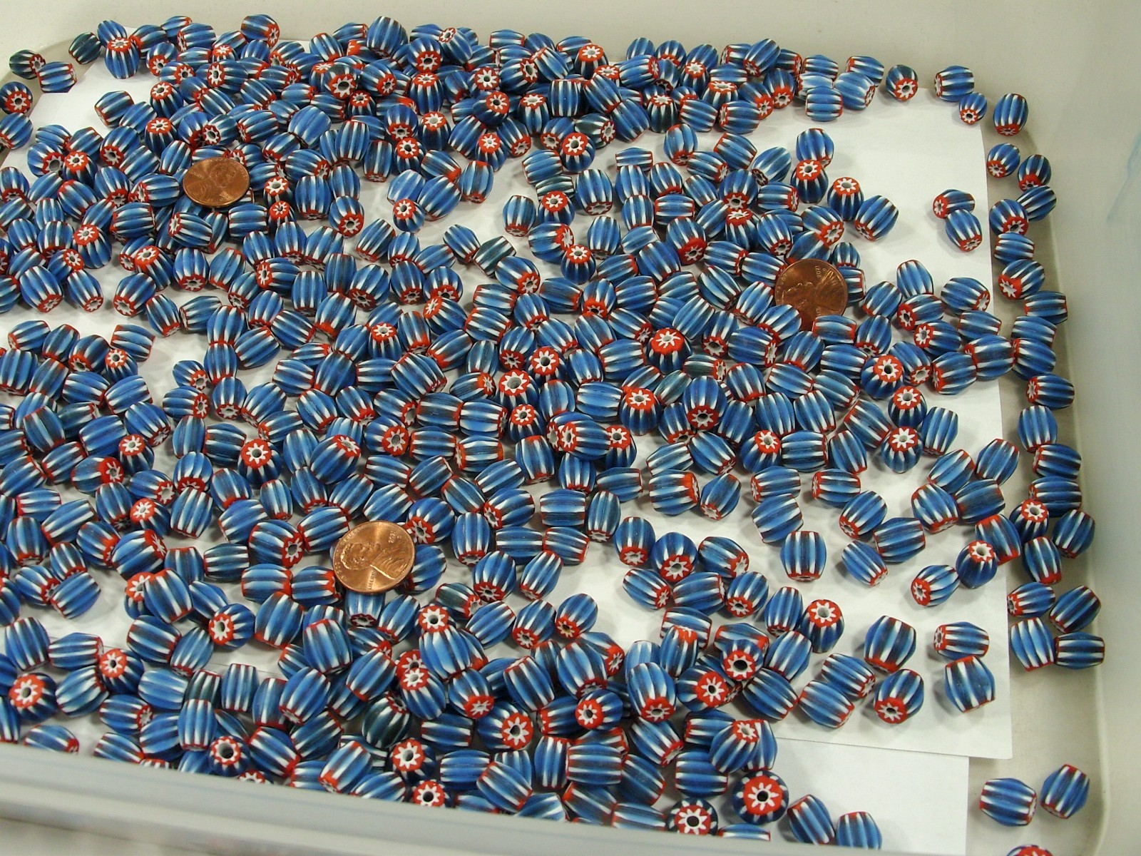 2 Pounds India Handmade Blue / White Chevron Multi-Layer Glass Beads (FPO-12)