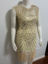 Vintage Art Deco Flapper Dress sx M Sequins Beaded Holiday Feminine