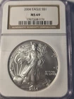 2004 American Silver Eagle NGC MS69 Brown Label -Blast White Gem!