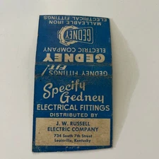Gedney Electric Co JW Russell Louisville KY Vintage Matchbook Cover STE2-QM1