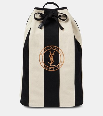 SAINT LAURENT Rive Gauche Sling Backpack Black White Striped  display picture 1