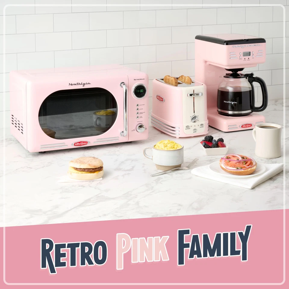 Nostalgia Retro Wide 2-Slice Toaster, Vintage Design With Crumb Tray, Pink - Image 2 of 4