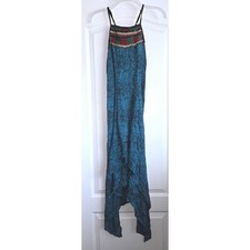 Angie Teal Black Batik Sleeveless Handkerchief Shark Hem Midi Dress Sz L Beachy