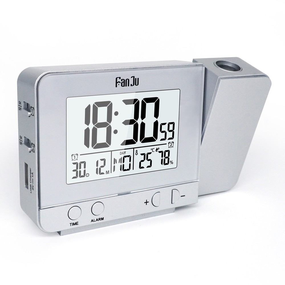 FanJu Projection Alarm Clock Rotatable Digital Projection Clock Multifunctional