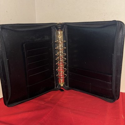 Franklin Quest Tapestry & Black Leather Planner Binder 7 Ring- Nice! Estate Find