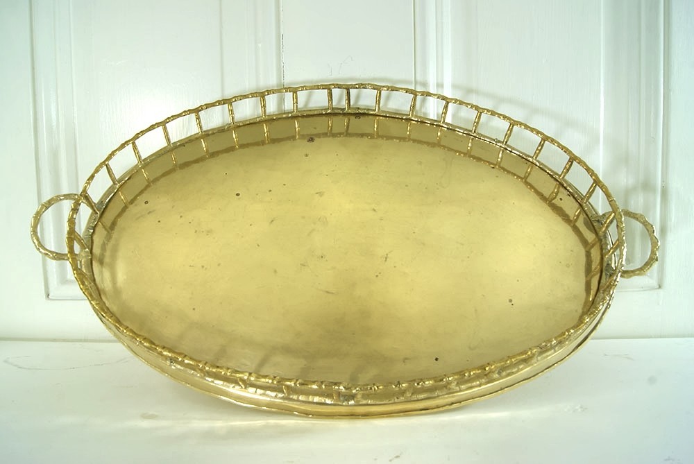 Brass Serving Tray - Faux Bamboo - Oval Serving Tray - Material Culture - Picture 5 of 7