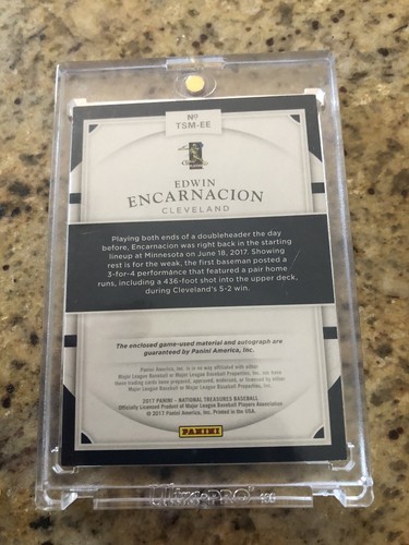 2017 NATIONAL TREASURES EDWIN ENCARNACION AUTO BUTTON MATERIALS 2/3 - Picture 2 of 3